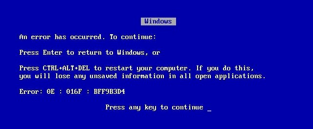 Windows藍屏當機畫面