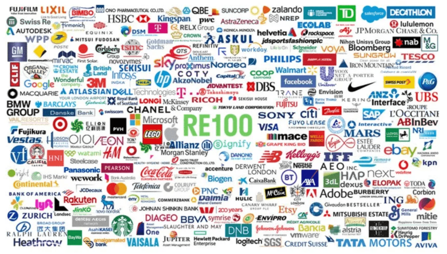 ▲ 全球加入「RE100」的企業成員已超過 300 家（圖：RE100、各廠商）