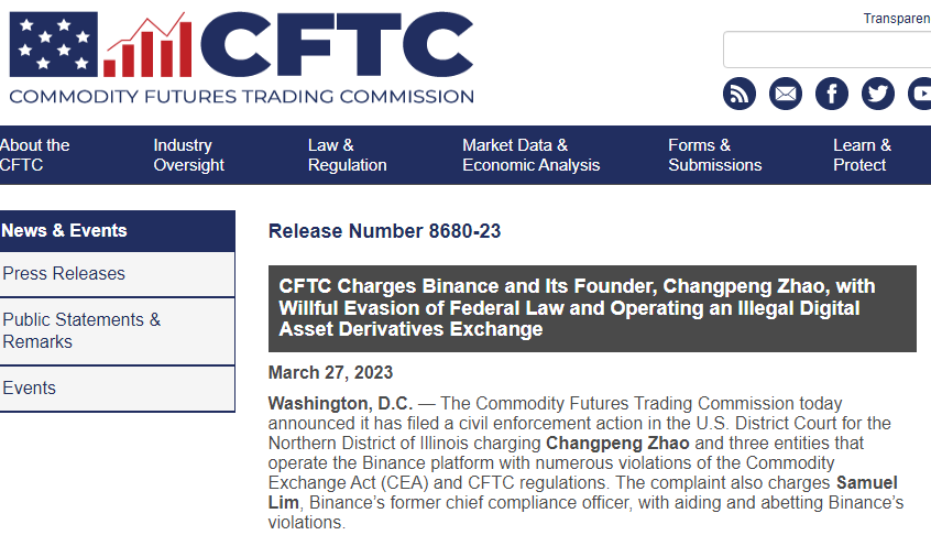 幣安起訴 CFTC 聲明
